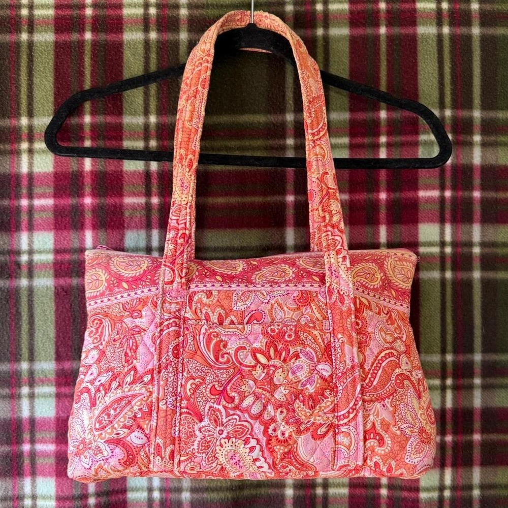 Vera Bradley Sherbet Paisley Quilted Tote Bag Pink Coral Orange